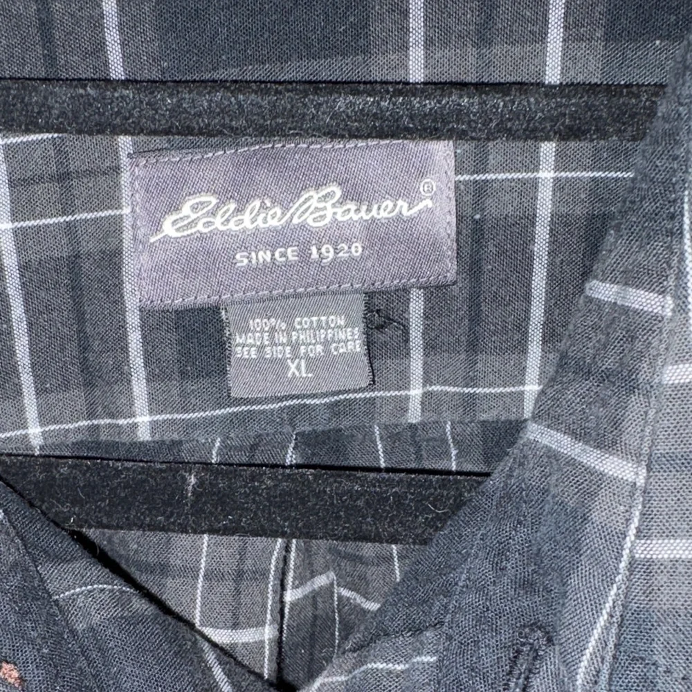 Eddie Bauer Plaid Button Down Shirt Men’s XL Black White Flannel Casual - Picture 2 of 8